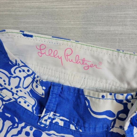 Lilly Pulitzer Fair Isle Shorts 0 Blue White Tropical Floral 2" Inseam Summer - Picture 2 of 6